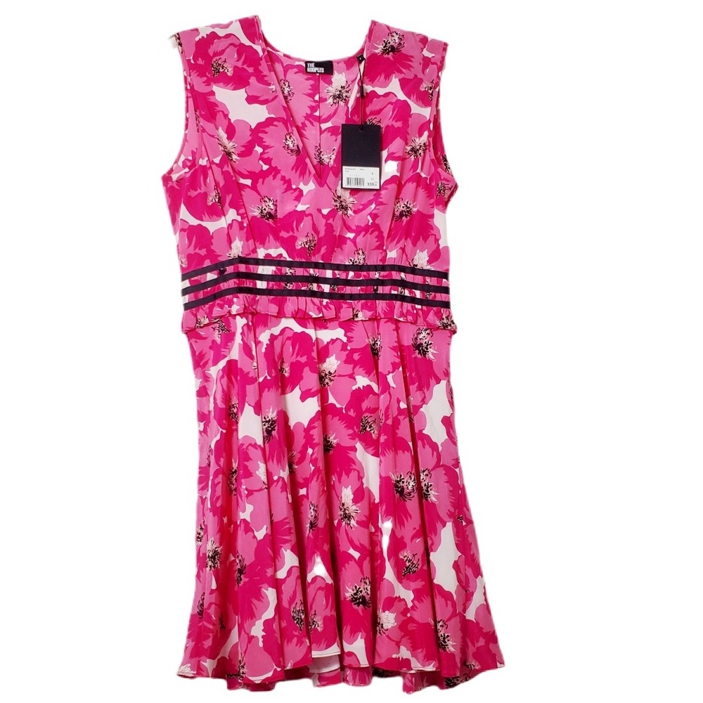 The Kooples NWT Pink Floral Silk Fit & Flare Dress Summer Party US Size Large‎ - Picture 2 of 15